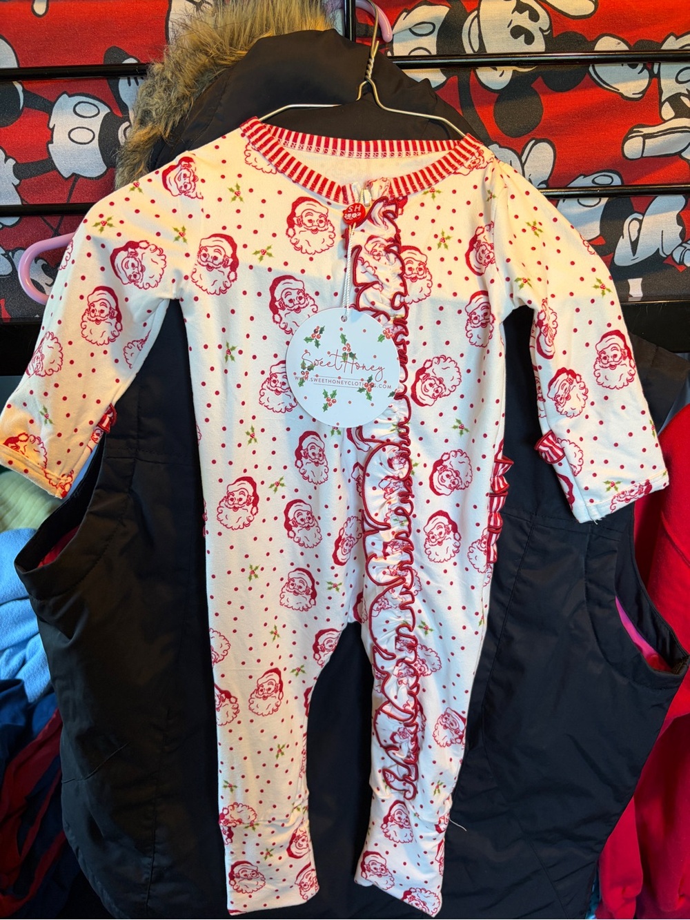 Holiday Santa Print Baby One-Piece Pajamas - Red and White size 12 month